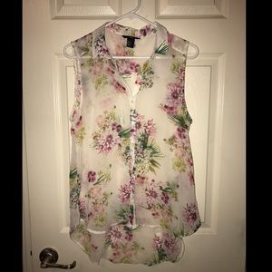 H&M sleeveless floral chiffon top size US 10